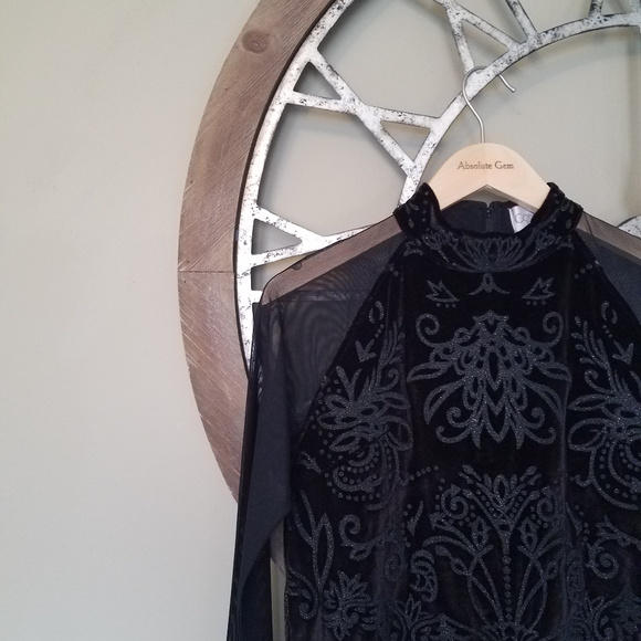 NWT Conrad C Collection Black Velvet Sheer Embellished Indie Sleeze Top shirt M - Picture 2 of 8